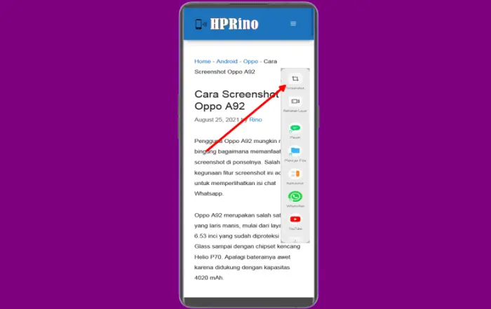 Cara Screenshot Oppo A91 A92 Smart Sidebar