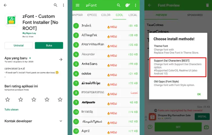 Cara Mengubah Font Oppo A5s via zFont 3