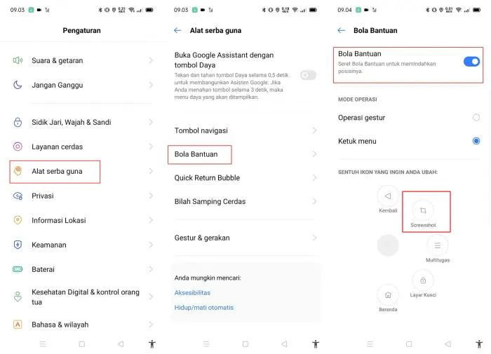 Screenshot Oppo A15 Dengan Bola Bantuan