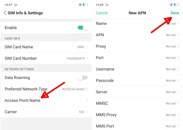 Setting APN Oppo F7