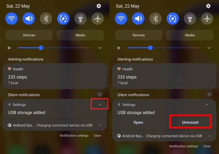 Unmount OTG Samsung via Panel Notifikasi