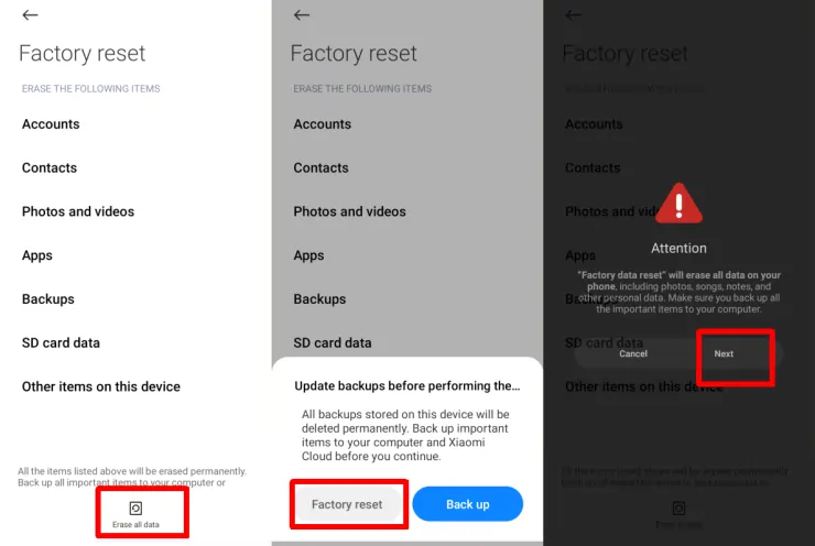 Factory Reset Melalui Menu Pengaturan