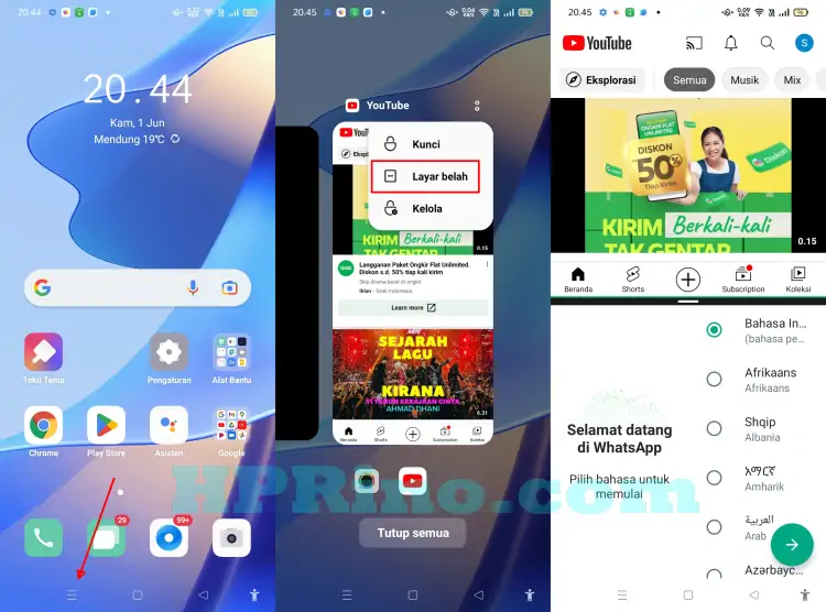 Cara Layar Belah Oppo A16 Melalui Recent Apps