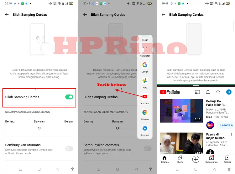 Cara Layar Belah Oppo A16 Melalui Smart Sidebar