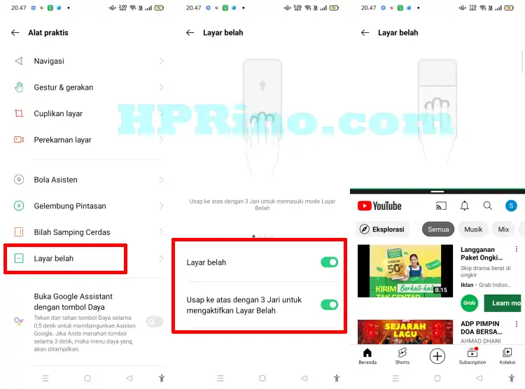 Layar Belah 3 Jari Oppo A16