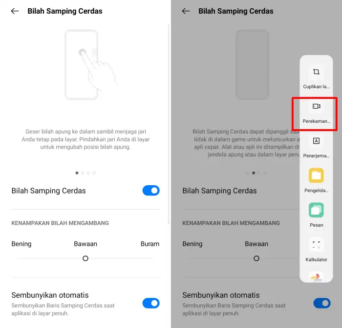 Merekam Layar Melalui Bilah Samping Cerdas Realme