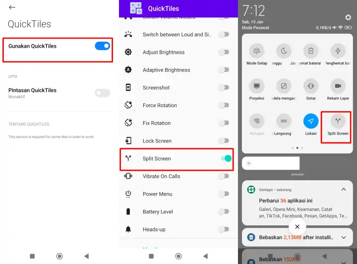 Menggunakan Qucik Tile Split Screen