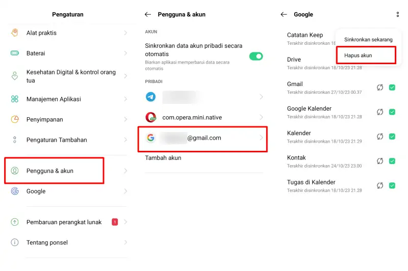 Cara Menghapus Akun Google di HP Oppo A16 Melalui Pengaturan