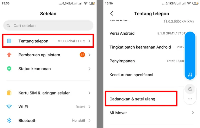 Setelan Cadangkan dan Setel Ulang Redmi 6A