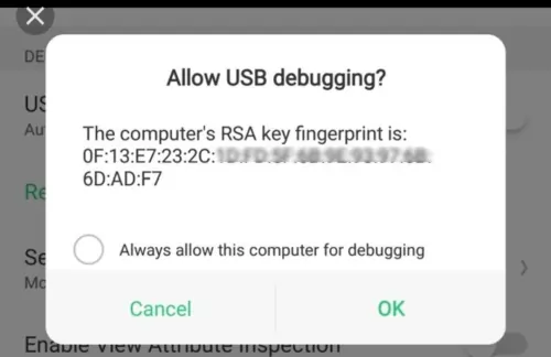 pop-up otorisasi USB Debugging